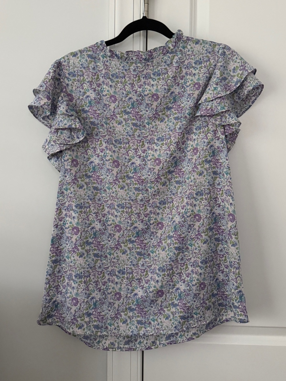 Floral Ruffle Sleeve Women’s Top - Lavender Multi